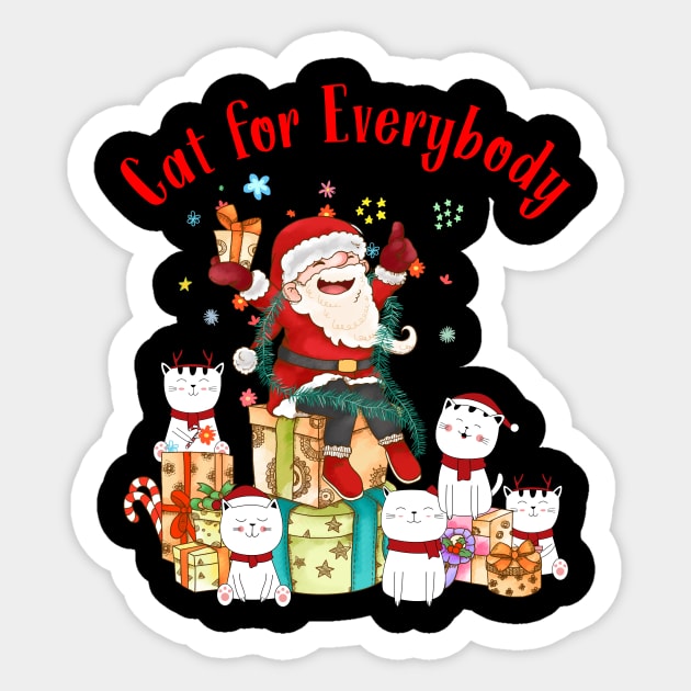 Christmas cat for everybody t-shirt | Christmas Santa cat with Santa hat t-shirt | Christmas cat lover t-shirt gift cat mom cat dad Sticker by TeesCircle